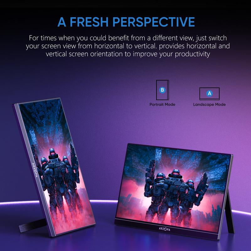 ARZOPA 16.1" Portable Gaming Monitor - 100% sRGB, 144Hz & 60Hz, 1080P FHD, External Second Screen for Laptop, PC, PS5, Xbox, and Switch