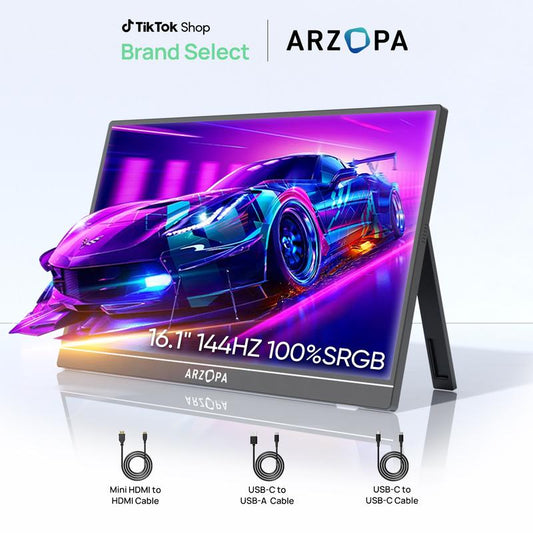 ARZOPA 16.1" Portable Gaming Monitor - 100% sRGB, 144Hz & 60Hz, 1080P FHD, External Second Screen for Laptop, PC, PS5, Xbox, and Switch